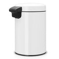 White trash bin with black lid on a white background