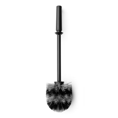 Black toilet brush with bristle head on a white background