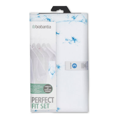 IRONING BOARD REPLACEMENT COVER 124X45 (C) COTTON FLOWER 8MM FOAM COMPLETE SET