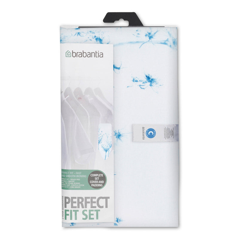 IRONING BOARD REPLACEMENT COVER 124X45 (C) COTTON FLOWER 8MM FOAM COMPLETE SET