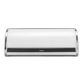 Silver and black cylindrical kitchen appliance on a white background