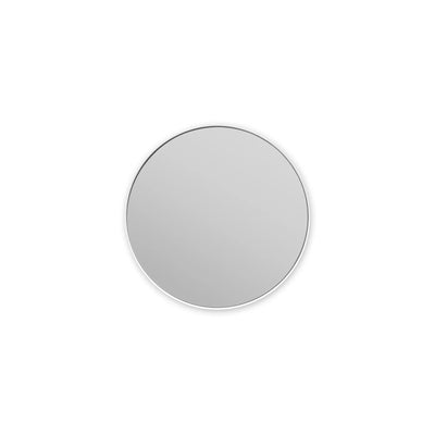 Round mirror with black frame on a white background