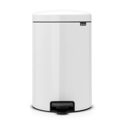 White trash bin with black foot pedal on a white background