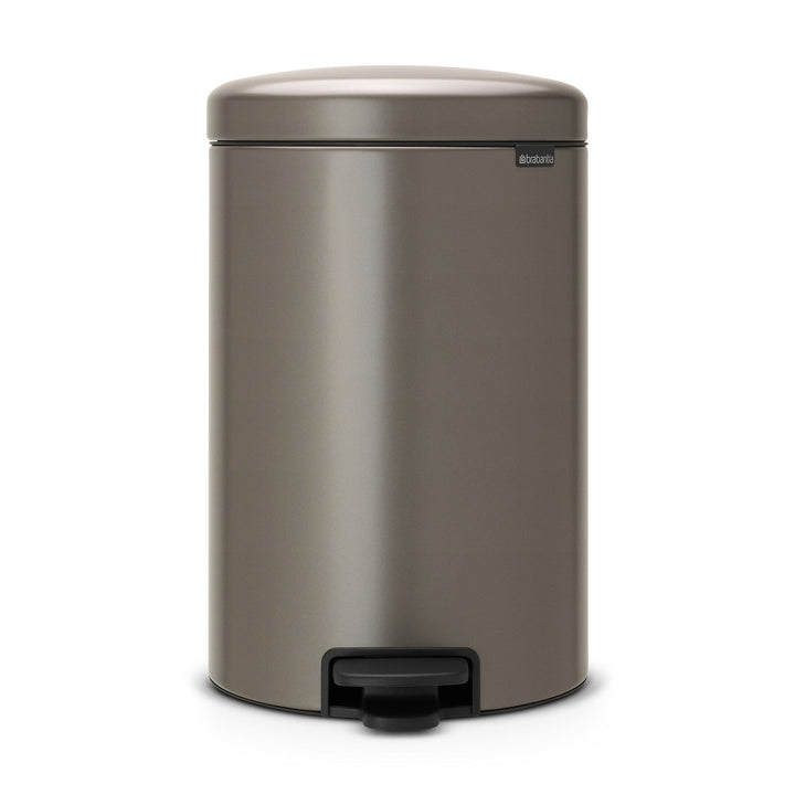 Gray trash can with a foot pedal on a white background