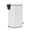 White trash can with a black lid on a white background