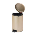 Beige trash can with open lid on a white background