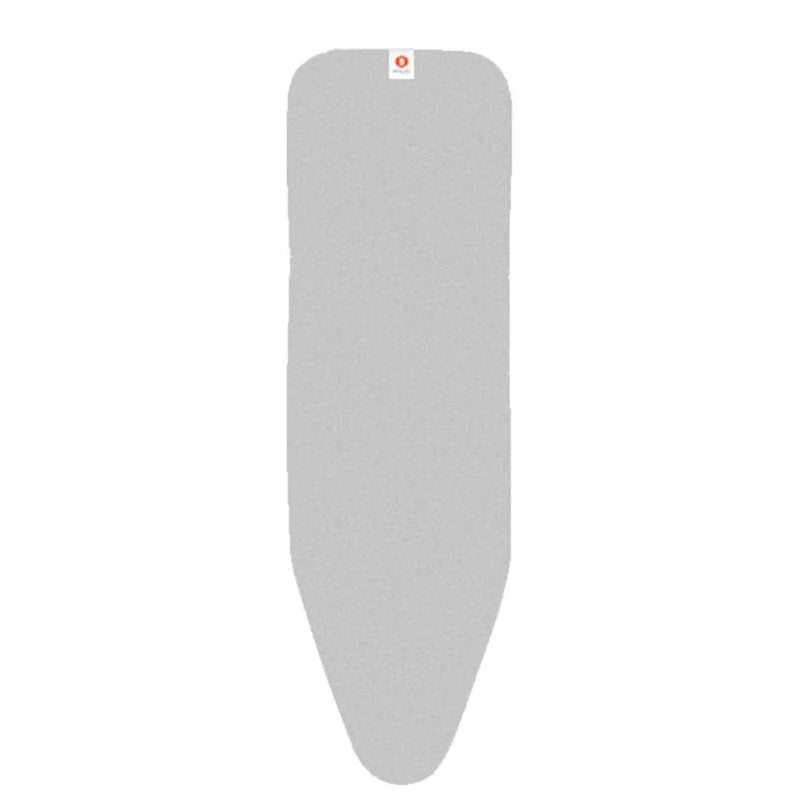 Gray ironing board cover on a white background